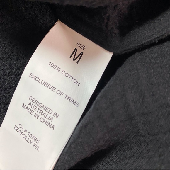 Seafolly Australia Crinkle Beach Shirt Black Size Medium Button Roll Sleeves - Picture 4 of 14